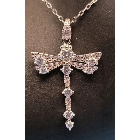 .3 Ct Moissanite Dragonfly Necklace In‎ 925 Sterling Silver17in Chain #0219